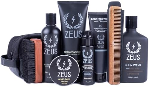 ZEUS Ultimate Beard & Body Care Kit - Complete Premium Beard Care & Grooming Gift Set for Men (Sandalwood)