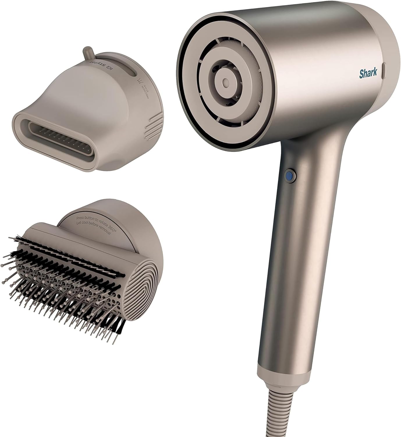 Shark HD112BRN Hair Blow Dryer HyperAIR Ionic Hair Dryer with 2-in-1 Concentrator and Styling Attachments, Auto Presets, Rotatable Hot Air Brush, No Heat Damage, Ionic, Stone