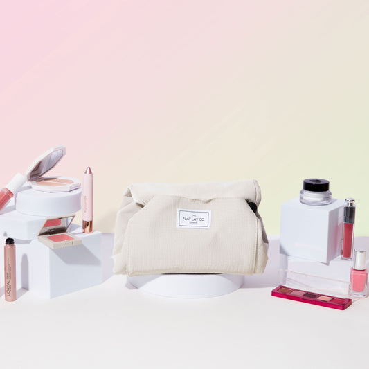 White Croc Full Size Flat Lay Makeup Bag