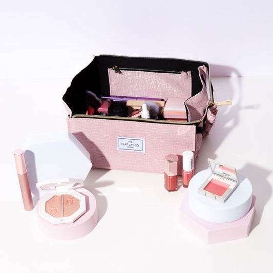 Pink Croc Open Flat Makeup Box Bag and Tray