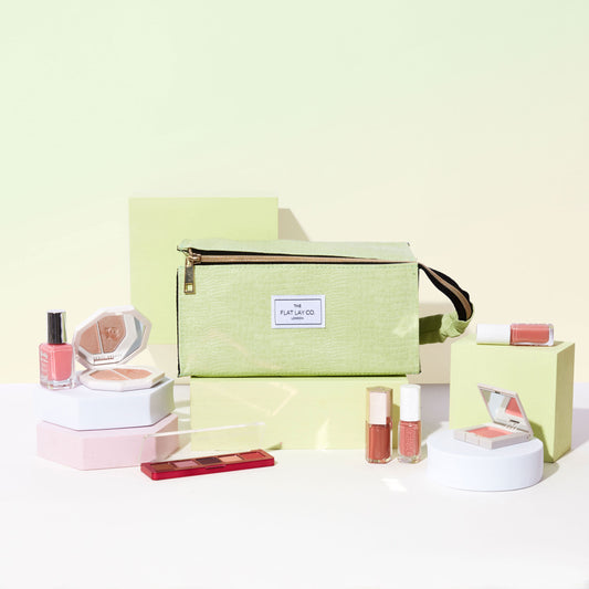 Green Croc Open Flat Makeup Box Bag and Tray