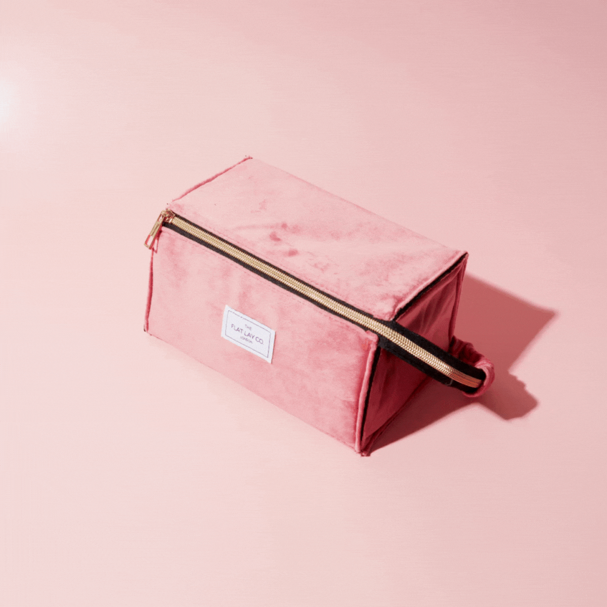 Pink Velvet Open Flat Makeup Box Bag and Tray