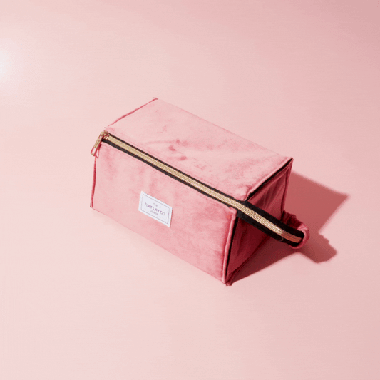 Pink Velvet Open Flat Makeup Box Bag and Tray
