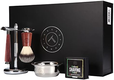 Complete Safety Razor Kit - Includes Mahogany Wood Safety Razor, Closed Comb Double Edge Razor, Safety Razor Stand, Mahogany Shaving Brush, Organic Soap, Shaving Bowl, Shaving Kit For Men, Great Gift