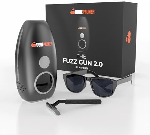 Dude Pruner Fuzz Gun 2.0 Laser Hair Removal Made For Men, 5 Levels of Intensity with Snow Balls Cooling Tech for Painless Grooming FDA-Cleared, Effective Full Body & Face Treatment, Ideal for Home Use