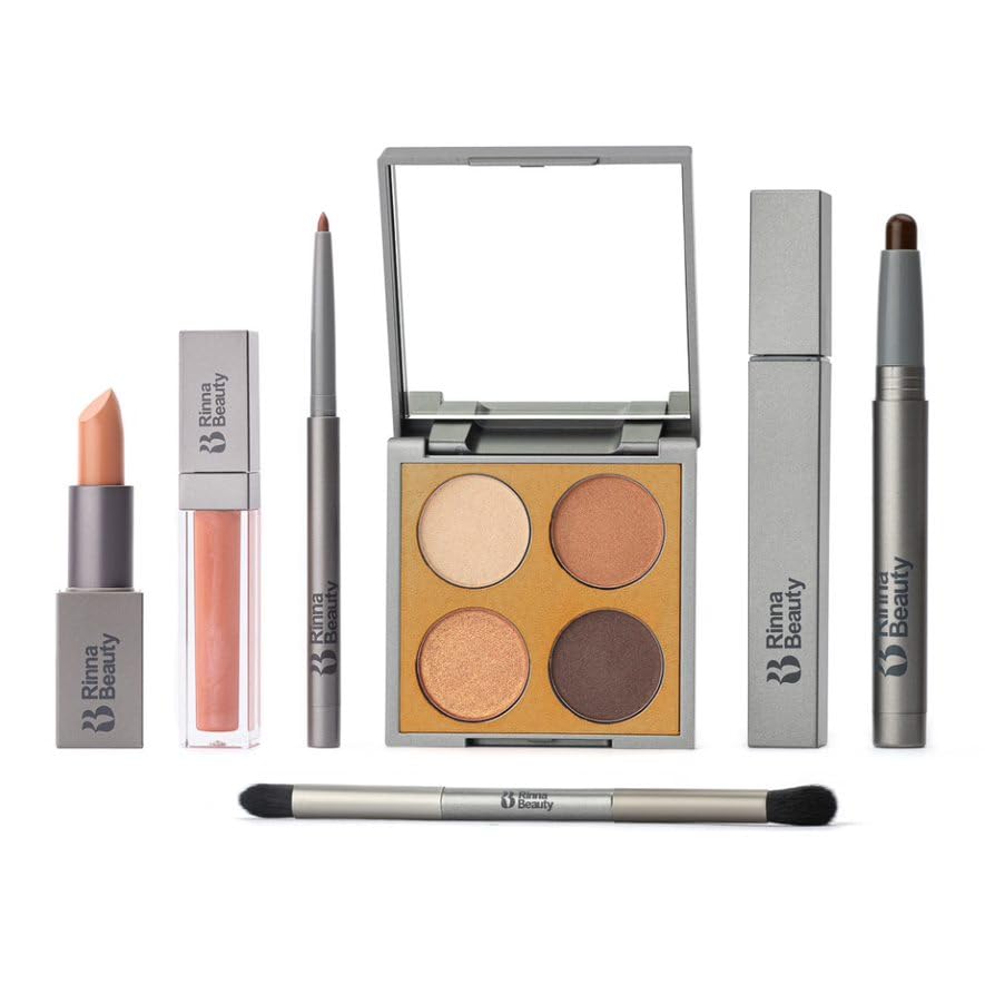 Rinna Beauty Eye & Lip Bundle - Birthday Suit Lip Kit & Better Naked Eye Kit- Includes Lipstick, Lip Gloss, Lip Liner, Eye Crayon, Mascara, Brush & Eye Shadow Pallet- Vegan (Variety Pack of 7)