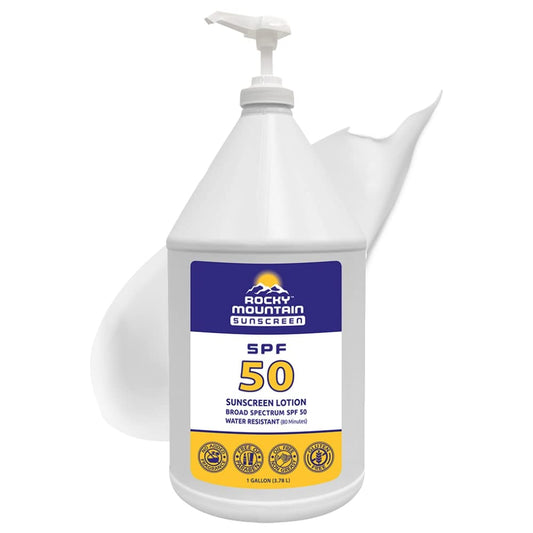 Rocky Mountain Sunscreen SPF 50 Lotion | Broad Spectrum UVA/UVB Protection | Hawaii 104 Reef Act Compliant (Oxybenzone & Octinoxate Free) | Water Resistant 80 Min. | Gallon with Pump (128 Fl Oz)