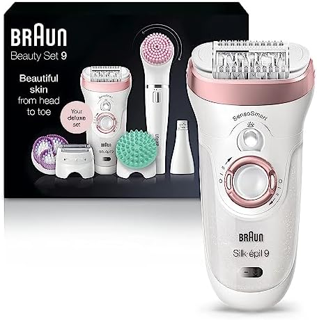 Braun Epilator Silk-épil 9 9-985, Facial Hair Removal for Women, Hair Removal Device, Shaver, Cordless, Rechargeable, Wet & Dry, Facial Cleansing Brush