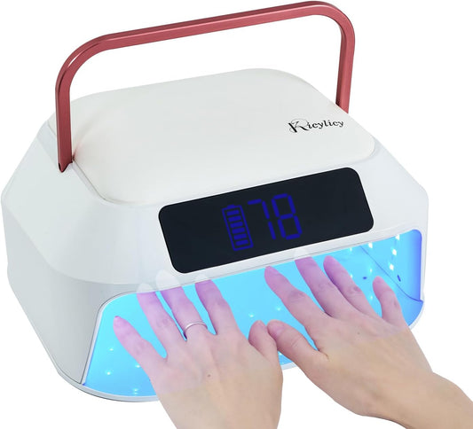 Cordless Nail Lamp,218W Professional Rechargeable UV LED Nail Lamp for Salon,Nail Lamp Built-in 30000mAh Battery,82PCS LEDs Nail Dryer with Dual Displays & Detachable Hand Pillow