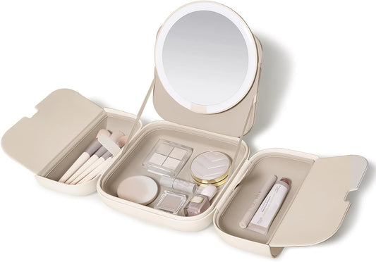 AMIRO M2 LumoCube Portable LED Bag Mirror with 5 Level Brightness, Makeup case Organizer with Mirror-White