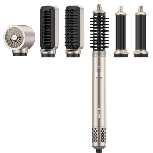 Hair Dryer Brush TECHMERI 6 in 1 Blow Dryer Brush Ions, Detachable Hair Styler Tools, Auto Wrap Curler, Hot Air Brush for Drying, Straightening and Volumizing, 110,000 RPM High Speed
