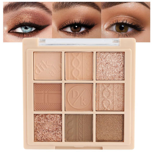 9Color Knit Beige Dark Brown Golden Brown Colorful Eyeshadow Palette Makeup,Matte Shimmer Korean Natural Neutral Eyeshadow palettes Highly Pigmented Naturing Long Lasting Waterproof Blendable-Vegan