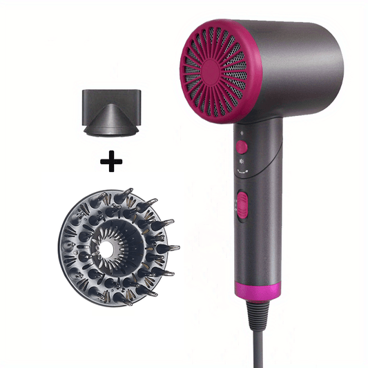 Professional Negative Ion Hair Dryer - 1600W with Heating/2 Speed/Cold Settings, Foldable Nozzle, C02 Filter - Fast Drying and Smooth Hair
