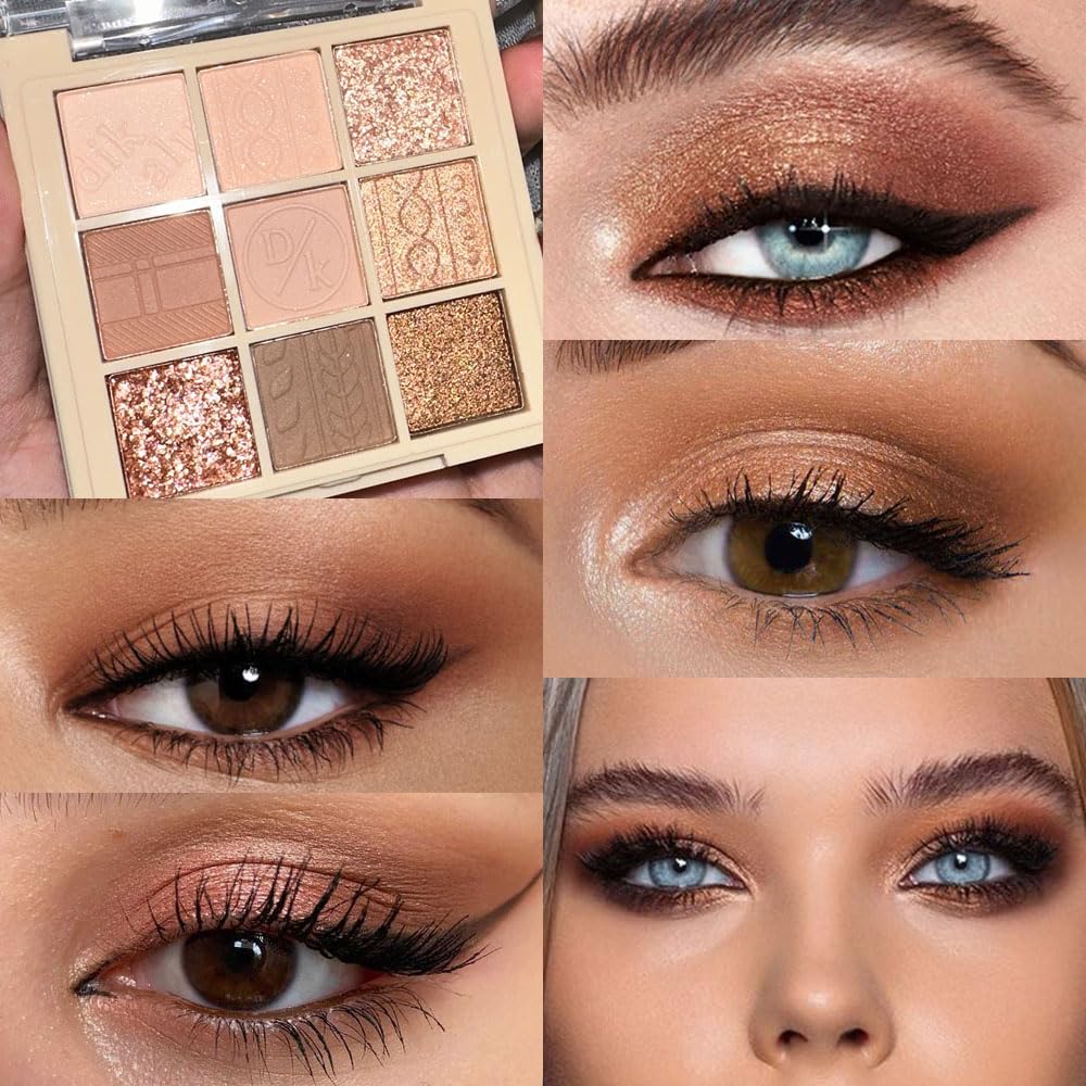 9Color Knit Beige Dark Brown Golden Brown Colorful Eyeshadow Palette Makeup,Matte Shimmer Korean Natural Neutral Eyeshadow palettes Highly Pigmented Naturing Long Lasting Waterproof Blendable-Vegan
