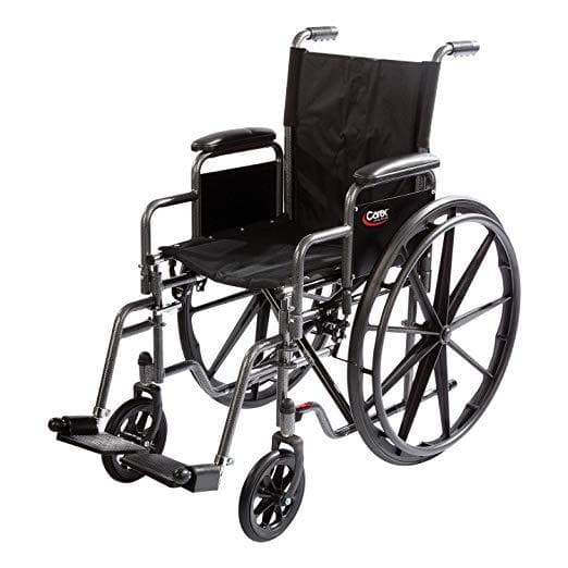 Carex Compact Wheelchair with Large 18” Padded Seat and Adjustable Swing Away Footrests