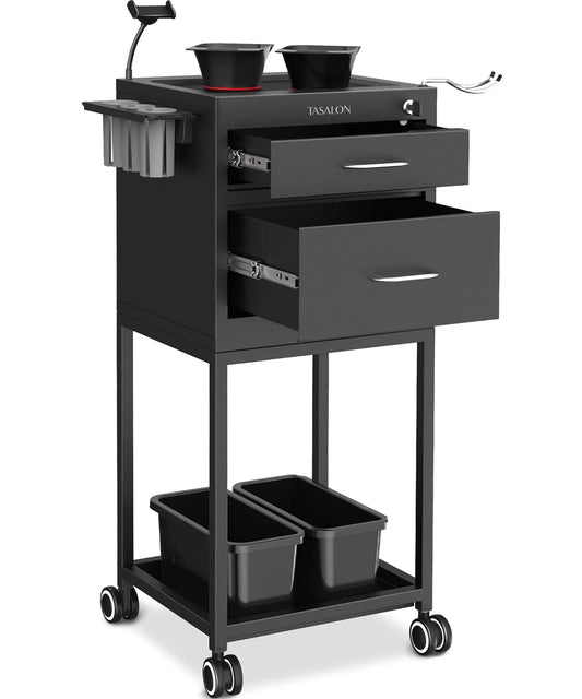 TASALON New Upgrade Salon Metal Trolley Cart for Salon Station - Space Saving Salon Rolling Cart with 2 Magnetic BowlsÐ Beauty Cart, Tattoo Cart, Hair Cart for Hair Stylist Multipurpose Cart