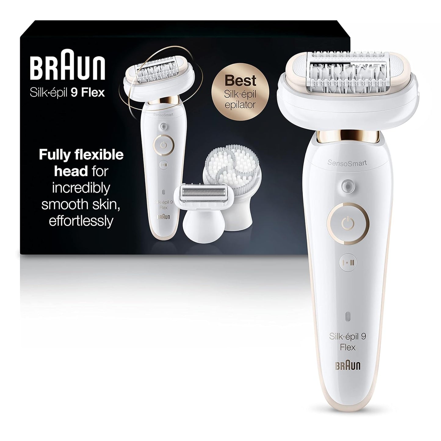 Braun Epilator Silk-Žpil 9 9-030 with Flexible Head, Facial Hair Removal for Women and Men, Hair Removal Device, Shaver & Trimmer, Cordless, Rechargeable, Wet & Dry, Beauty Kit with Body Massage Pad