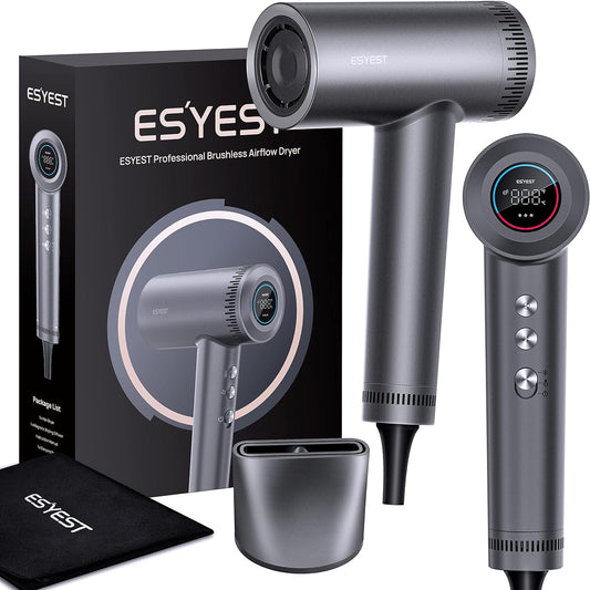 Ionic Hair Dryer, Professional Hair Dryers High Speed Lightweight Blow Dryer Low Noise Brushless Motor w/Magnetic Nozzle, Fast Drying Hairdryer for Women Salon,5 Temps & 3 Speeds &HD Display