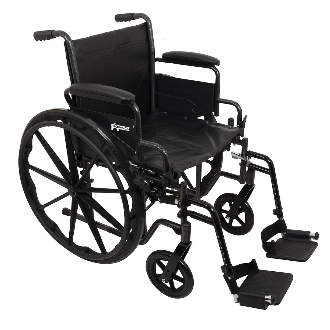 ProBasics Comfort Standard Wheelchair - Height Adjustable Seat - Flip Back Desk Arms - Senior.com Wheelchairs