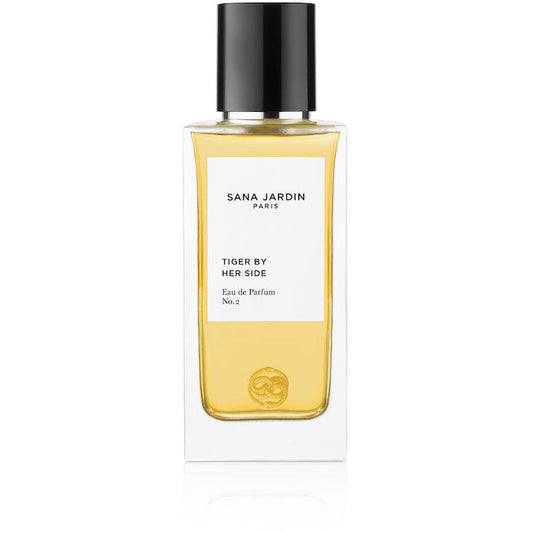 Bottle of sana jardin paris "tiger by her side" eau de parfum no. 2 on a white background.