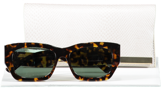 Jimmy Choo Brown Cami Sunglasses- Dark Havana Square-frame Sunglasses With Green Emblem  in case